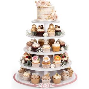 Funnymoom 5 Tier Large Round Cupcake Stand for 100 Cupcake Rustic Cupcakes Tower 360° Rotatable White Cupcakes Holder Table Display Dessert Stand for Birthday Graduation Baby Shower Wedding 20.9''