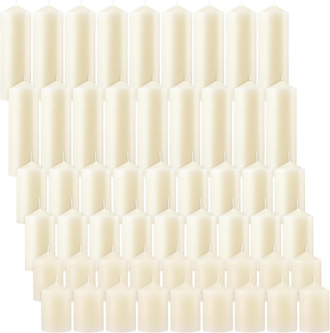 MTLEE Set of 54 Ivory Dripless Pillar Candles Unscented Candles Bulk Smokeless Fireplace Assorted Size for Home Wedding Birthday Dinner Holiday Party Decoration 2'' x 3'', 2'' x 4'', 2'' x 6''