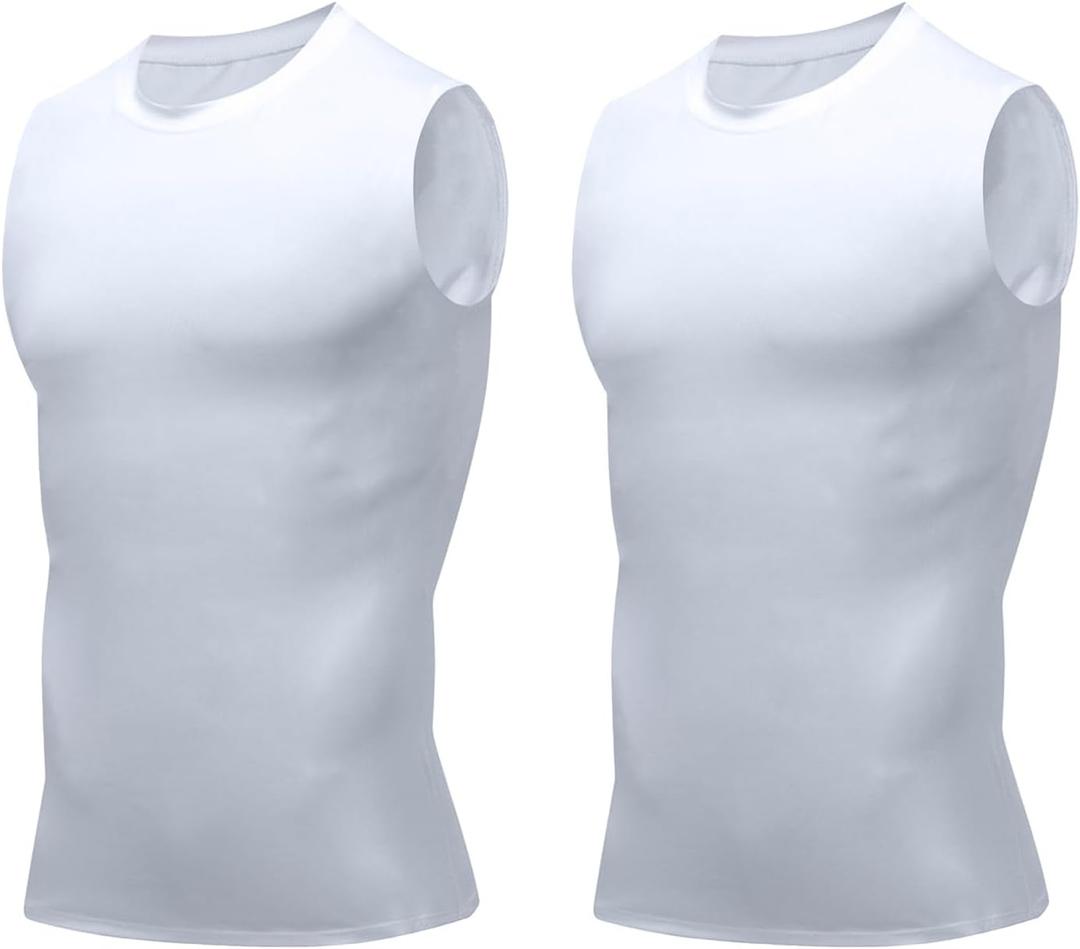 Compression Shirt Men Slimming Body Shaper Vest Crewneck Workout Tank Top (White, XXL)