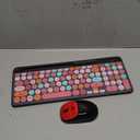 Retro Typewriter Wireless Keyboard with Round Keycaps, 2.4GHz Compact USB Cute Wireless Keyboard and Mouse Combo for Desktop, Laptop and Computer (Black-Colorful)