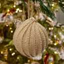 12PCS Neutral Christmas Ornaments Balls Set, 3.15" Jute Burlap & Fabric Hanging Baubles, Rustic Farmhouse Textured Tan Xmas Tree Decorations for Holiday Party Home Decor