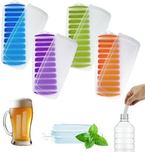 Lily's Home Silicone Ice Cube Tray with Lid Set of 4, BPA-Free, Ideal for Water Bottles & Sports Bottles, Flexible & Stackable Design for Quick Release, Ice Cube Trays for Freezer(11.81"*4.72"*0.95")