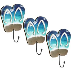 Novabright 3 Pcs Flip Flops Wall Hooks Wooden Summer Coastal Decor Beach Theme Towel Hooks for Hanging Coat Wall Mounted Decorative Rack Hangers for Beach Swimming Pool Bathroom Bedroom Decoration