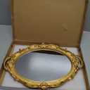 Zosenley Polyresin Ellipse Antique Decorative Mirror Tray, Makeup Organizer, Jewelry Organizer, Serving Tray, 9.8x 14.6, Gold