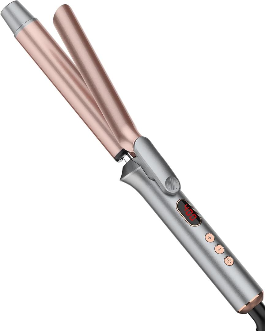 ANWA 1 Inch Curling Iron with LCD Display, Tourmaline Ceramic Long Barrel Curling Iron, Dual Voltage for Long Hair, Includes Glove, Comb, Clips and Pad
