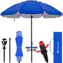 HOMEDEMO 7FT Beach Umbrella with Table & Anchor, Heavy Duty Windproof with UPF 50+ Sun Protection, Outdoor Umbrellas with Adjustable Aluminum Pole