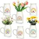 6 Pcs Teacher Appreciation Gifts Bulk Teacher Vase Thank You Gifts for Women Boho Rainbow White Ceramic Flower Plant Containers Bulk Table Decorations for End of Years Birthday(Flower Vase)