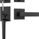 Goldenwarm Front Door Handle and Deadbolt Set, Black Front Door Lock Set with Reversible Handle Lever, Modern Front Door Hardware, Single Cylinder Front Door Entry Lock, Front Door Handles and Locks
