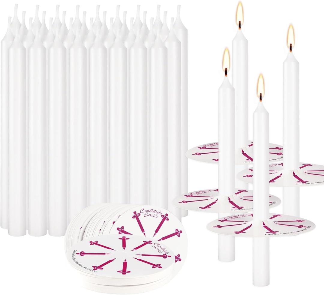 400 Pack White Taper Candles with Drip Guards & Paper Holders - 5 Inch Odorless Religious Candles for Church Prayers, Sabbath Ceremonies, & Home Decorations