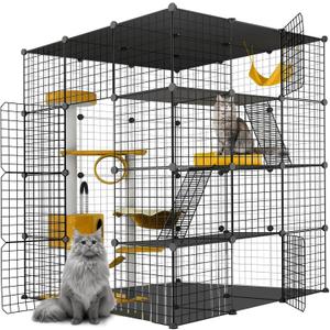 Large Cat Cage,Cat Cage Enclosure Indoor DIY Cat Playpen Detachable Metal Wire Kennels Crate Large Exercise Place Ideal, for 1-4 Cats,Ferret, Chinchilla, Rabbit, Small Animals
