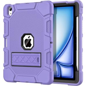 for iPad Air 11-inch (M3/M2) 2025/2024, iPad Air 5th/4th Generation 10.9 Inch Case (2022/2020), Heavy Duty Shockproof Rugged Protective Case with Pencil Holder, Purple
