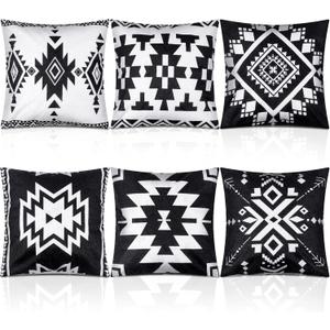 Aztec Boho Throw Pillow Covers Black White 18 x 18 Inches Set of 6 Southwestern Throw Pillowcase Modern Farmhouse Cushion Case Tribal Geometric Pillowcase for Bedroom Couch Sofa Bed