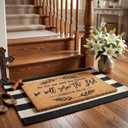 Moucuny 2 Pcs Christian Door Mat 24'' x 35'' Black and White Striped Outdoor Rug 16'' x 28'' as for Me and My House We Will Serve the Lord Non Slip Welcome Coir Mat for Front Decor