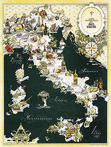 Retro Metal Tin Sign Gourmet Map of Italy Gastronomical Cuisine Food Italian Regions Sign for Outdoor & Indoor Wall Poster Home Bar Shop Decorations Coffee Vintage Sign Gift 12X8 in