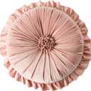 S SSOY Velvet Round Pillow - Ruffle Home Decoration, 13.7 In (Pink)