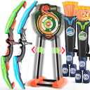 2 Pack Bow and Arrow with Moving Target for Kids, LED Light Up Archery Set with 24 Suction Cup Arrows, 6 Score Targets & 2 Quiver, Indoor Outdoor Sport Gifts for Boys Girls Ages 4-12