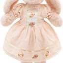 Oits cute Small Soft Stuffed Animal Bunny Rabbit Plush Toy for Baby Girls 15inch (Pink Rabbit Wearing Pink Vintage Dress)