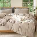 MooMee Bedding Duvet Cover Set 100% Washed Cotton Linen Like Textured Breathable Durable Soft Comfy (Heathered Taupe, King 104"x90")
