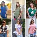 VISLILY Women's-Plus-Size-Tops V Neck Striped Raglan T Shirts Summer Short Sleeve Tee (Green, XL)