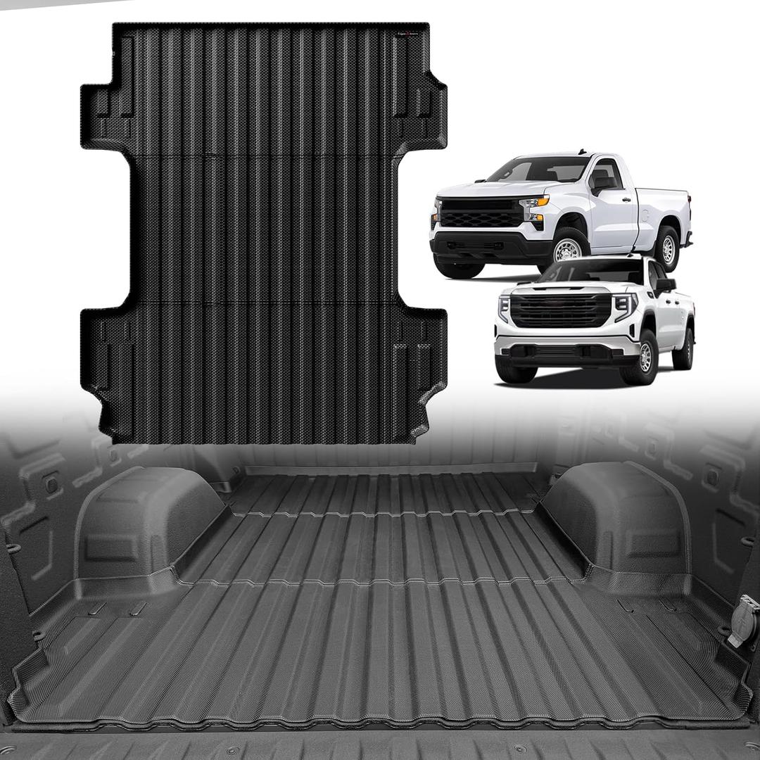 TripleAliners Truck Bed Mat Compatible with 2019-2025 2026 Chevy Silverado 1500/GMC Sierra 1500 Accessories 6.6FT Vehicle Perfectly Flush All Weather Protection TPE Heavy Duty Cargo Mat(Standard Bed)
