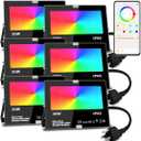 Led Flood Light 30W, 300W Equivalent 3000 LM Outdoor Color Changing Led Stage Landscape Lights, Bluetooth RGBW Smart Floodlights 2700K & 16 Million Colors&Timing& Music Sync, IP66US 3-Plug (6 Pack)