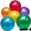 Bedwina Knobby Balls - (Pack of 6) Bulk 7 Inch Sensory and Spiky Massage Stress Balls for Toddlers, with Pump, Fun & Bouncy for Toddler, Kids Party Favors, Stocking Stuffers