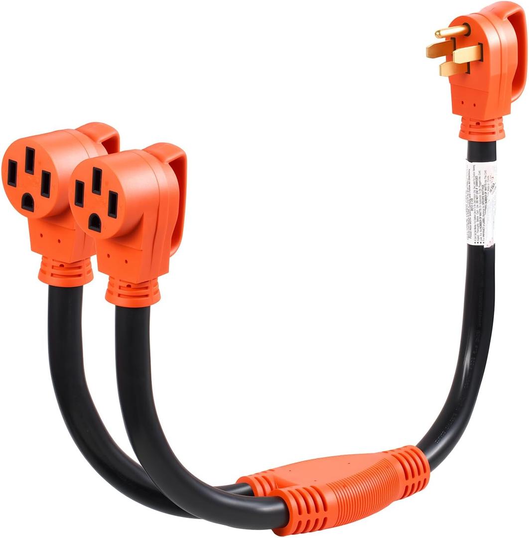 VEVOR Y Splitter Adapter Cord, 50 Amp NEMA 14-50, 4 Prong 240V Splitter for RV and EV, NEMA 14-50P to Dual 14-50R Outlets with Grip Handle, Heavy Duty 6/3+8/1 STW Wire, Outdoor RV Power Extension Cord