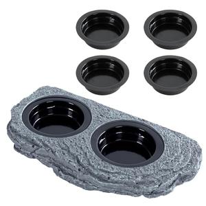 Wacool Magnetic Gecko Ledge - Double Bowl Reptile Feeding Tray with 6 Feeding Cups for Geckos, Lizards, Chameleons and Reptile Pets