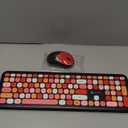 Wireless Keyboard and Mouse Combo, Retro Typewriter Keyboard with Round Keycaps, 2.4GHz USB Cute Wireless Keyboard Mouse for Computer, Desktop, Laptop and Computer (Black-Colorful)