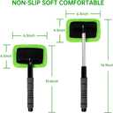 XINDELL Windshield Cleaning Tool for Car Extendable Handle Window Cleaner with Reusable Microfiber Pads, Streak-Free Interior & Exterior Auto Glass Cleaner (Green)