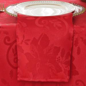 SASTYBALE Christmas Cloth Napkins Washable, Jacquard Napkins with Poinsettia Design, 4 Pieces Napkins Set for Winter, Xmas and Holidays Party (Square, 20" x 20", Red)