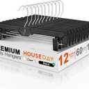 HOUSE DAY Black Pants Hangers with Clips 12 Pack, Plastic Skirt Hangers for Women, 14 Inch Clip Hanger for Pants, Skirts, Jeans, Shorts, Legging, with 360-degree Swivel Hook, 2 Adjustable Clips