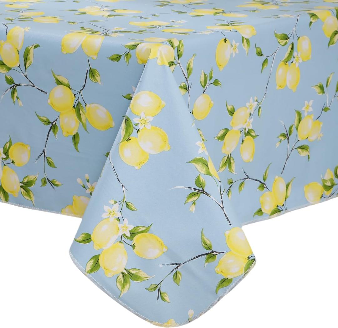 Walrus Heavy Duty Vinyl Tablecloth with Flannel Backing Waterproof Oil-Proof Plastic Table Cloth Stain-Resistant Wipeable Rectangle or Square Table Cover for Indoor and Outdoor (Lemon, 60x84 Inch)