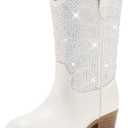 Motasha Girls Boots Rhinestone Little Girls Glitter Boots Sparkle Kids Cowboy Cowgirl Dress Boot Mid Calf Western Toddler Big Kid Horse Riding Party Birthday Christmas Dance(M7112 White 2)