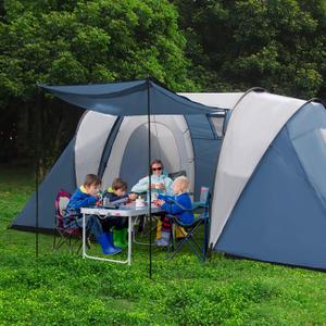 2-4 Person Family Camping Tent with Porch, Weatherproof Camping Shelter with Rainfly, 2 Room Easy Set Up Family Tent with Living Area for Outdoor, Backyard, Hiking , Blue 