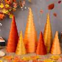 6 Pcs 12" 10" 6" Fall Autumn Christmas Trees Decor Indoor 3D Mini Fall Velvet Cone Trees Tabletop Centerpieces for Thanksgiving Harvest Kitchen Mantle Home Wedding Party Decoration