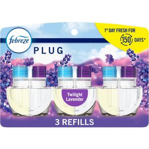 Febreze Plug In Air Freshener, Odor-Fighting Scented Oil Refill, Air Fresheners for Home and Bathroom and Kitchen, Long Lasting for Strong Odors, Twilight Lavender Scent, 0.87oz Refills, 3 Count