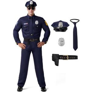 Spooktacular Creations Halloween Cop Costume Men, Blue Police Costume for Cop Adult Halloween Costume Cosplay Party (Medium)