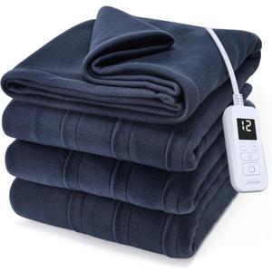 Sunbeam Royal Ultra Fleece Heated Electric Blanket Full Size, 84" x 72", 12 Heat Settings, 12-Hour Selectable Auto Shut-Off, Fast Heating, Machine Washable, Warm and Cozy, Indigo