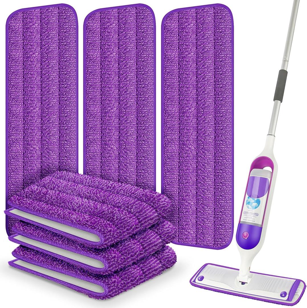6 Pack Reusable Mop Pads Compatible with Swiffer Power Mop, Wood Floor Pads Microfiber Mop Replacement Refills Machine Washable for All Floor Surfaces (Purple)