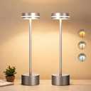 LZXYUYU Cordl ess Table Lamp Rechargeable, Touch Desk Lamp with 5000mAh Battery, 3 Color Dimmable Light, Small Portable Aluminum Light for Outdoor/Patio/Dining/Tabletop/Bar, Home Decor (Silvery 2PK)