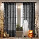 NICETOWN Semi Sheer Black Curtains with Silver Foil Spider Web, Grommet Lightweight & Airy Window Treatments for Halloween, W52 x L84, 2 Panels