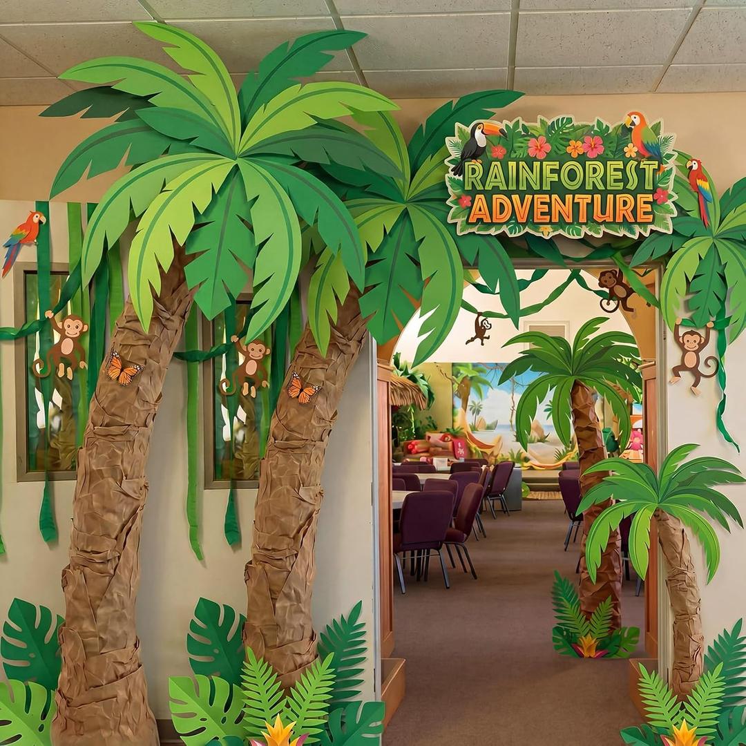 Gersoniel 2026 VBS Decorations Rainforest Jointed Palm Trees Decor kit 12in x 2ft Kraft Paper 36 Multiple Sizes Green Leaves Cardboard Cutout DIY Coconut Tree for Jungle Tropical Hawaiian Beach Party