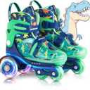 Kids Roller Skates for Beginners - ZOOBLISS Toddler Roller Skates for Boys and Girls Ages 3-7 with Light-Up Wheels & 4 Adjustable Sizes, Tri-Wheel Training Skates for Kids