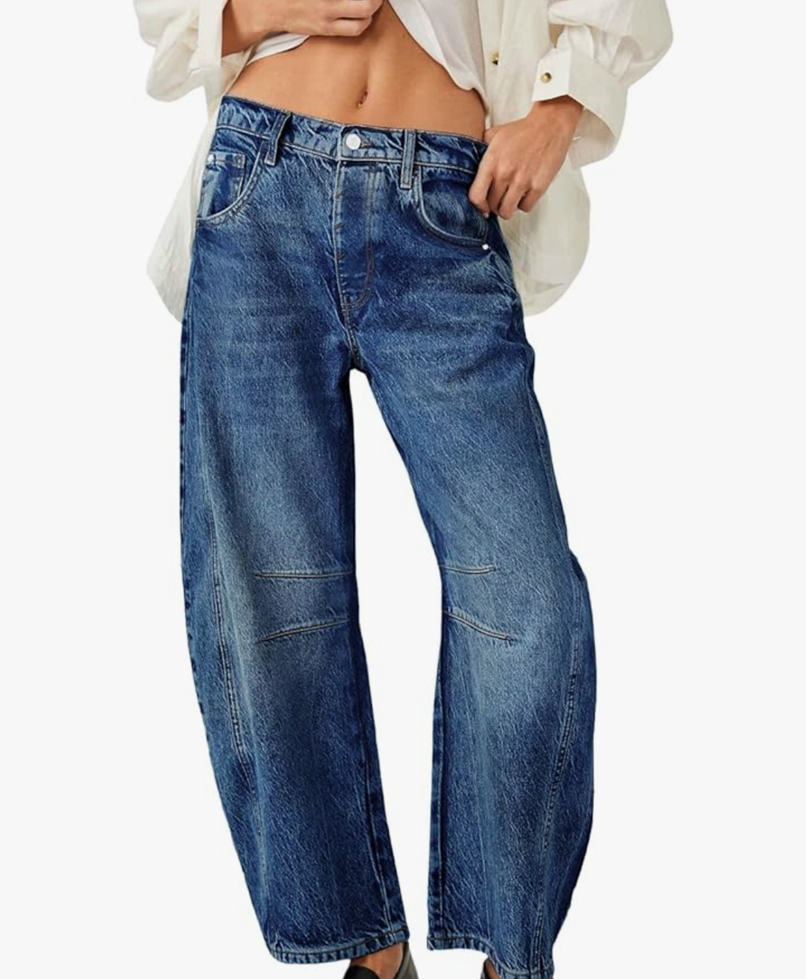 PLNOTME Women's Baggy Boyfriend Jeans Vintage Wide Leg Mid Rise Barrel Denim Ankle Pants 04