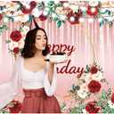 Pink Happy Birthday Backdrop for Women 7x5Ft Pink and Red Rose Birthday Backdrop Banner for Girl 's Party Decorations Banner for 30th 40th 50th Women Polyester Photography Background 7x5Ft