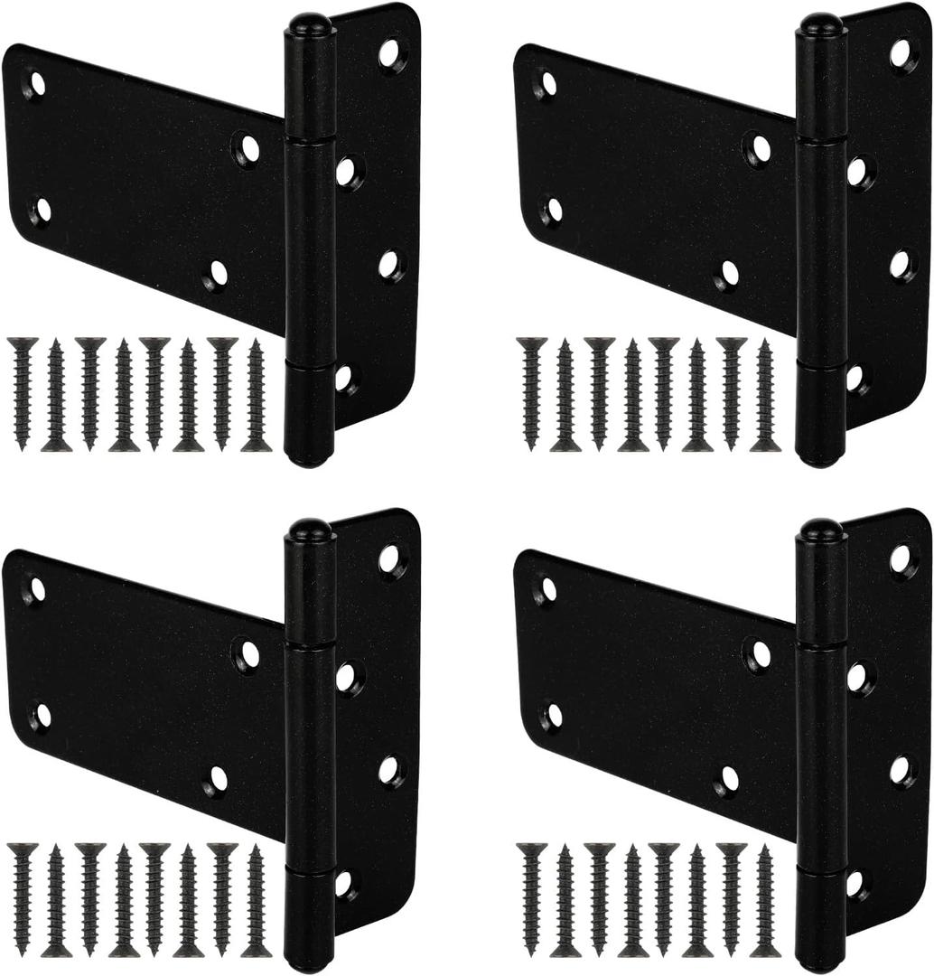 Wmebee 5 in T-Strap Heavy Duty Gate Hinges 260 Lbs Capacity,4 Pack Extra Thick Shed Door Tee Hinges, Black Wrought Hardware for Wooden Fences, Barn Door, Screws Included (Black, 5 in -4 pcs)