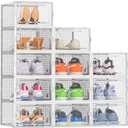 HOMIDEC Shoe Storage, 12 Pack Shoe Organizer for Closet, Shoe Boxes Clear Plastic Stackable Shoe Containers with Lids for Size 10