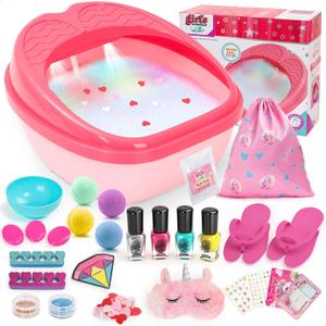 Kids Foot Spa Kit - Kids Spa Day Kit for Girls 4-12 Yrs. - Pedicure Foot Spa, Girls Spa Set Nails Art Salon Girl Stuff - Parties & Christmas Birthday Gifts for 5 6 7 8 9 10-12 Year Old Girl Gifts (Rose Red)
