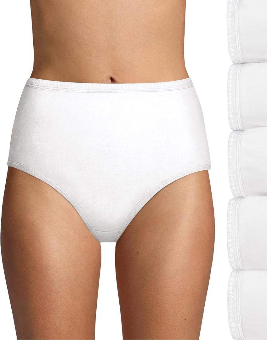 Hanes Women's Underwear, Ultimate High-Waist Brief Panties, Moisture-Wicking Underwear for Women, 6-Pack (White, L)